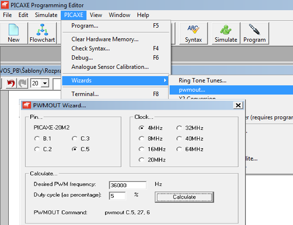 Parametry pwm pro řízení rychlosti motorů