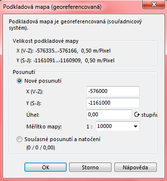 zatrhneme možnost Nové posunutí (Obr. 24). Je nutné, aby podkladový snímek pocházel ze středu mapované oblasti. Obr.