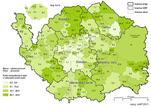 2001 obrázek 70 - Podíl neobydlených bytů z celkového počtu