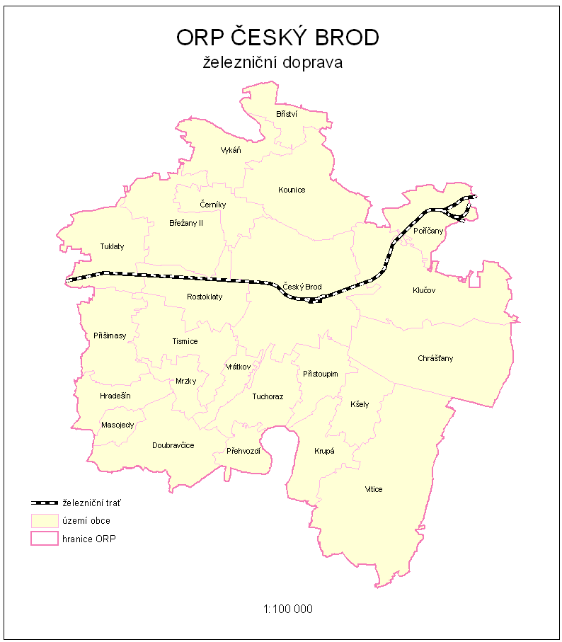 Obrázek 9 Železniční doprava v SO ORP Český Brod 2.2.8.2. Silniční doprava SO ORP Český Brod má relativně hustou silniční síť, kde nechybí ani napojení na dálnici.