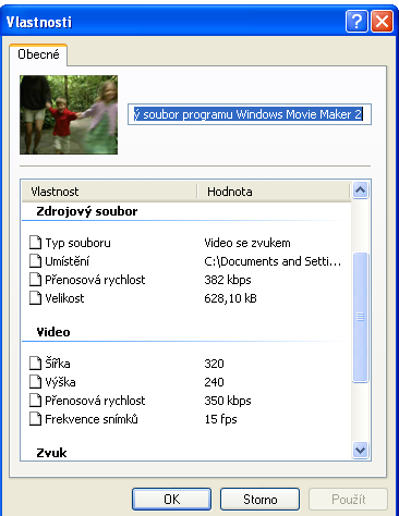 Vlastnosti videozáznamu