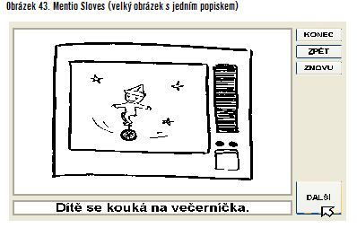 Mentio Slovesa: program je zaloţen na uţití čtveřic obrázkŧ a vět, které ilustrují dějovou posloupnost běţných činností (Neubauer a Petrţílková, 2007).