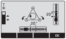 3. Pomocí klávesy FNC zapněte laserovou olovnici. Zároveň se objeví elektronická libela. 4. Nastavte nohy stativu tak, aby laserová olovnice zhruba směřovala na bod stanoviska. 5.