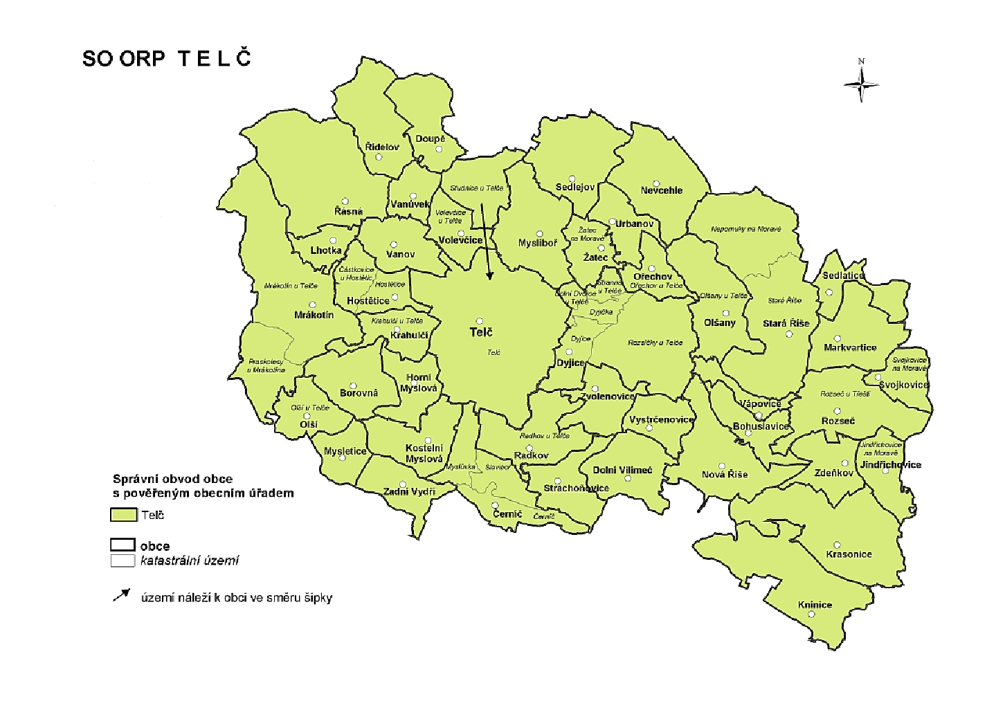 III. Socioekonomická část Sídla ORP Telč se rozkládá na 291 km 2. Nachází se zde 45 obcí. Největším sídlem je město Telč, které má nad 1000 obyvatel. K 1. lednu 2012 byl počet obyvatel 5 602.
