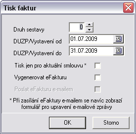 Chcete-li prvést tisk faktury běžným způsbem, nezaškrtávejte plíčk Vygenervat efakturu. Pak se prgram chvá jak dříve, prvede tedy tisk faktury neb faktur běžným způsbem.