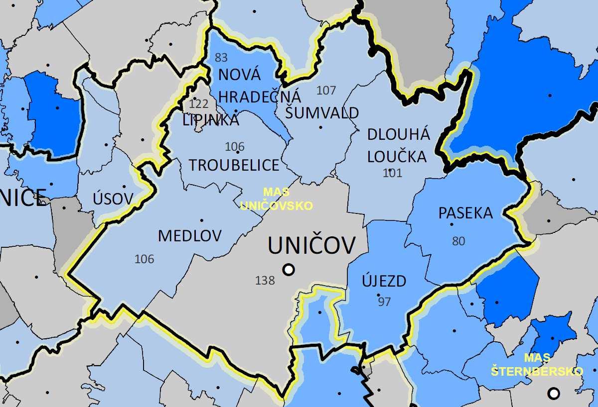 Obrázek 4: Index stáří MAS Uničovsko ve srovnání s okolními MAS, krajem a ČR (zdroj EKOTOXA s.r.o.; data z prosince 2012) Vývoj vzdělanostní struktury obyvatelstva S postupem doby se mění v území i vzdělanostní struktura obyvatel.