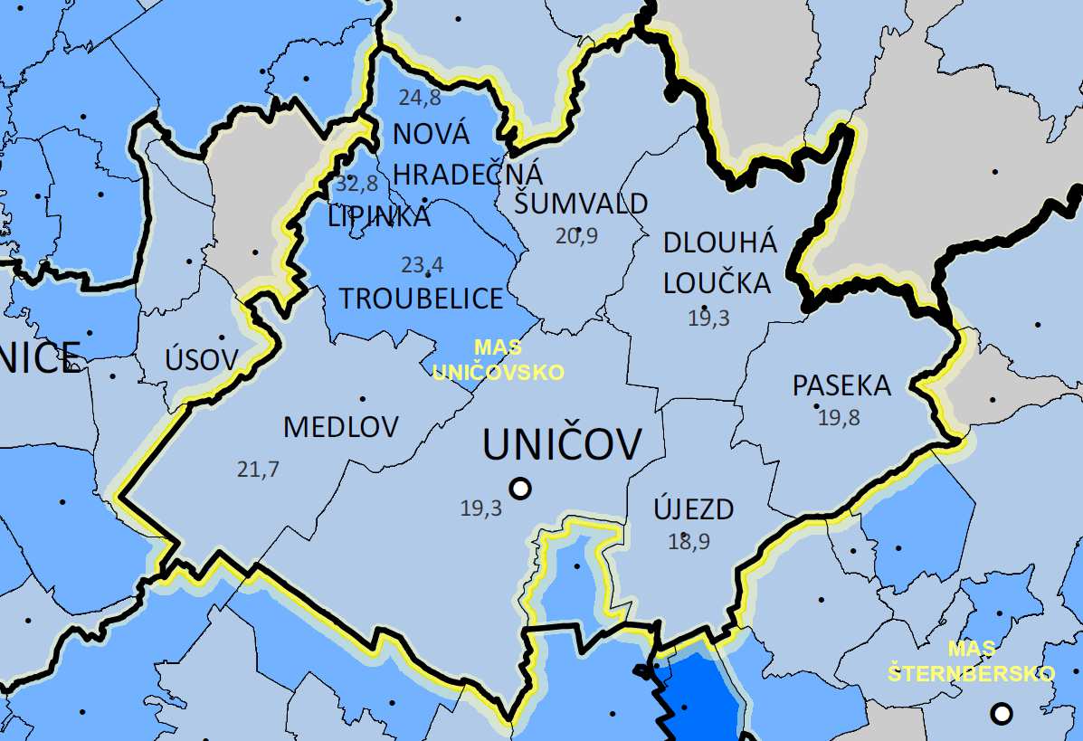 je alarmující zastoupení neúplných rodin. V případě celého území MAS se jedná o 19,7 %, což znamená, že každá 5 rodina je neúplná.