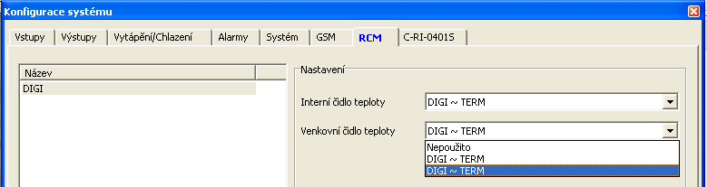 Obr. 4.3 Povolení teploměrů a jejich pojmenování Pomocí ikony Správce jednotek/zařízení označíme sběrnici CIB2, a zaškrtneme pokyn Zobrazit všechna zařízení všech jednotek.