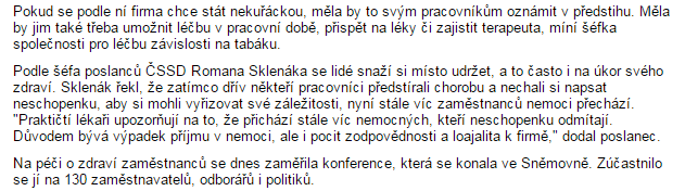 Zdravotnický deník, 16. 10. 2015 http://www.zdravotnickydenik.cz/2015/10/firmy-v-cr-zatim-systematicky-o-zdravi-pracovnikunepecuji/ Firmy v ČR zatím systematicky o zdraví pracovníků nepečují 16.10.2015 zdravotnickydenik.