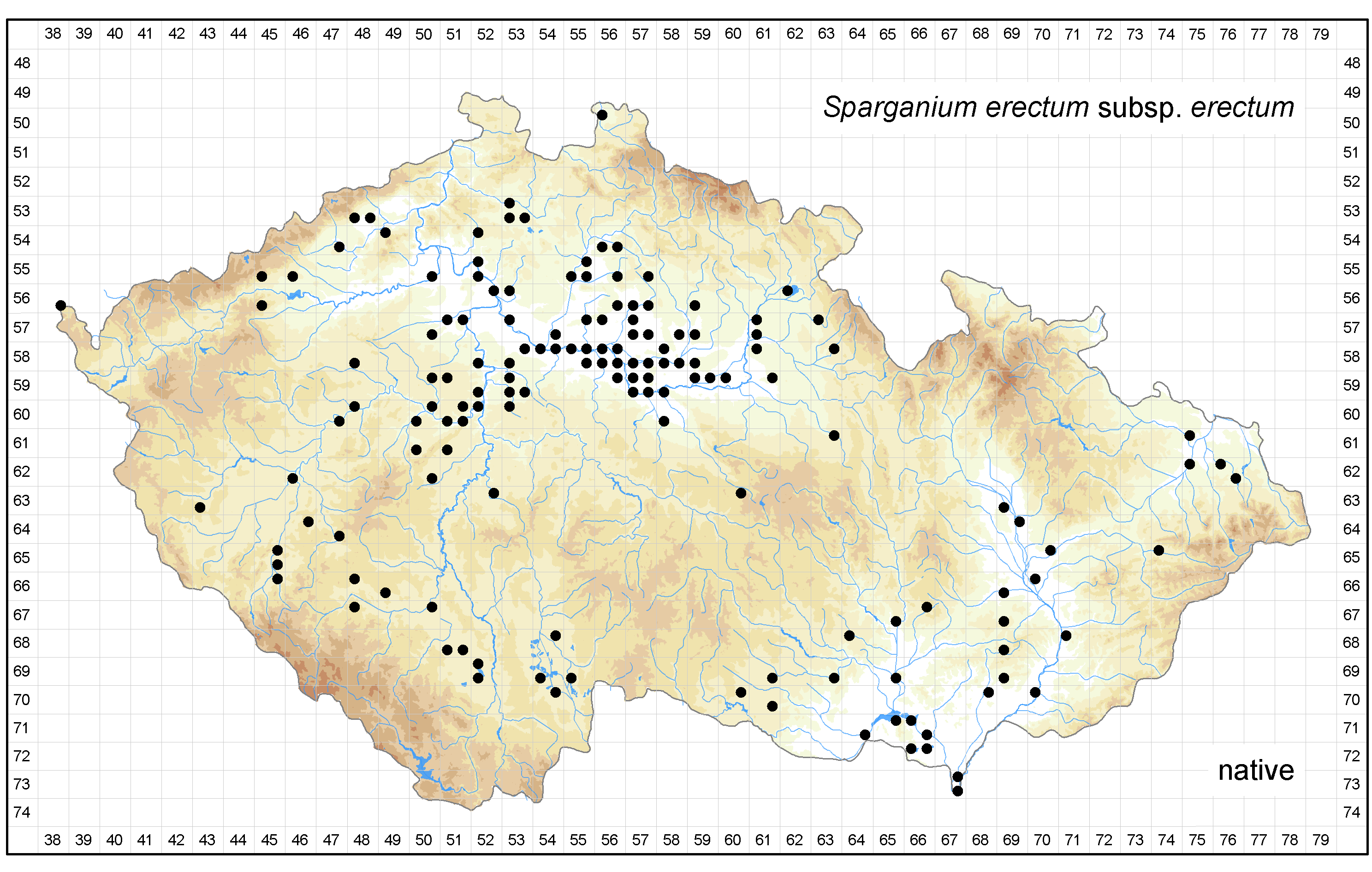 Distribution of Sparganium erectum subsp.