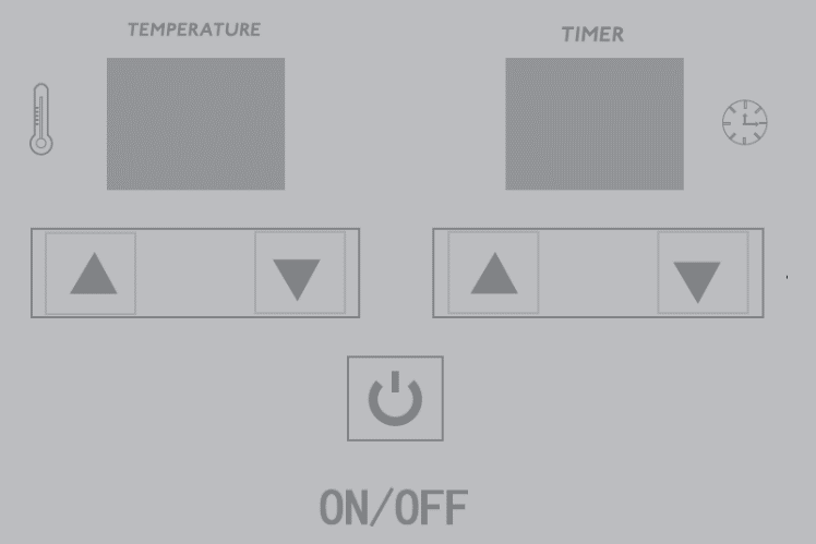 Máme postaveno Ovládání infrasauny Tlačítko ON/OFF slouží k zapnutí nebo vypnutí infrasauny Tlačítka Temperature s šipkami nahoru a dolů jsou určená k nastavení teploty.