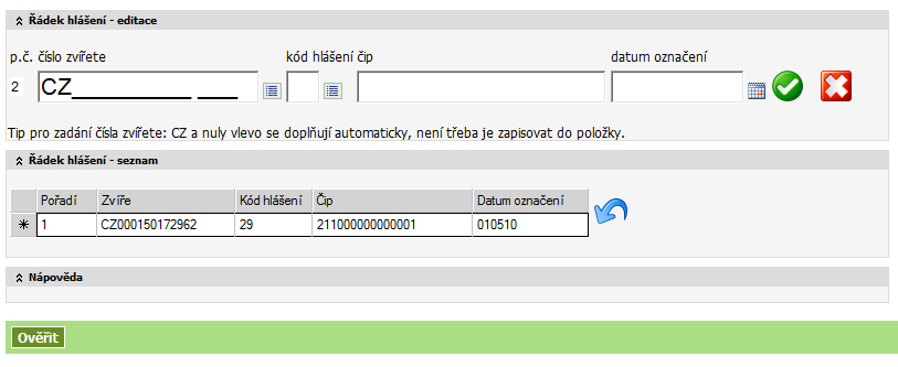 1.2.3.3. Ruční zápis hlášení čipování V levém menu integrovaného zemědělského registru (IZR) kliknu na Elektronická hlášení a objednávky, dále kliknu na volbu Čipy.