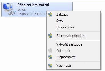 Klikněte pravým tlačítkem myši na položku Připojení k místní síti a ze