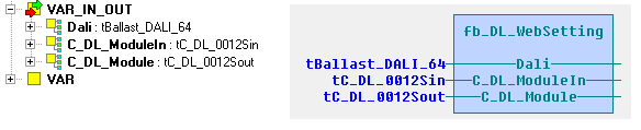 2.10. Funkční_blok fb_dl_websetting Funkční blok fb_dl_websetting je určen pro podporu nastavování parametrů předřadníků na sběrnici DALI pomocí připravené webovské stránky.