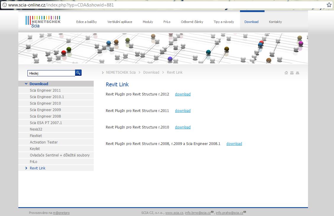 Další možností je stáhnout PlugIn pro Revit na http://www.scia-online.cz/ v sekci Download / Revit Link.