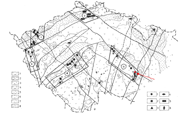 VI. typ: Stratiformní uran- uhelná ložiska v neogenních sedimentech platformního pokryvného patra Ložiska se nacházejí ve slabě zpevněných sedimentárních i tufogenně sedimentárních souvrstvích