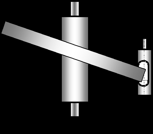 Pohyb [-] 1,2 1 0,8 komresní íst řemísťovací íst 0,6 0,4 0,2 0 0 60 120 180 240 300 360 Úhel [ ] Obr. č. 29 Schéma rombického mechanismu a růběh dráhy ístu 5.3.3 Mechanismus se skloněnou deskou Obr.
