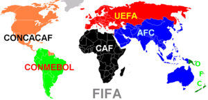 Na mapce znázorňující jednotlivé fotbalové asociace sdruţené v FIFA vidíme příklad nevládní organizace rozšířené do témě všech částí světa. Obrázek č.