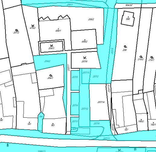 Kopie katastrální mapy Pozemky parcelní číslo st. 499/1 a st. 499/2 jsou zastavěny budovami čp.