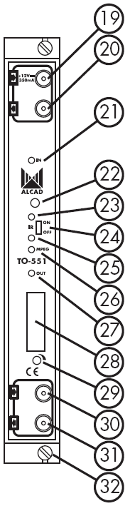 2. POPIS ZAŘÍZENÍ : FA-310 1 montážní šrouby 2 indikátor správné funkce 3 indikátor přetížení zdroje 4 výstupní konektor 5 síťový kabel 6 napájecí sběrnice PA-720 8 výstup zesilovače 9 měřící výstup