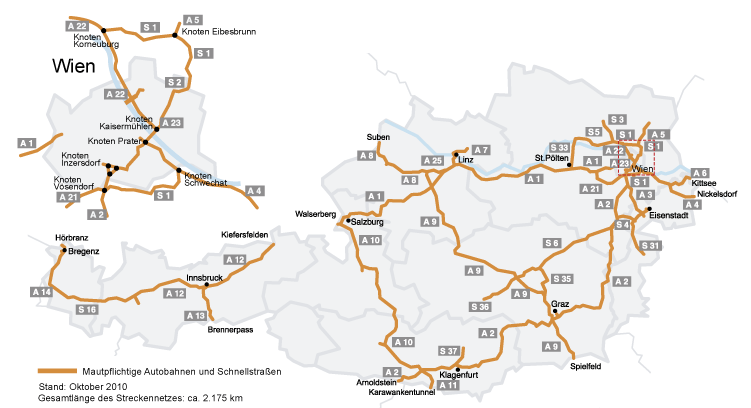 Obrázek 12: Síť zpoplatněných komunikací v Rakousku Zdroj: asfinag.at 2.3 Mýtné v Polsku Mýtný systém v Polsku vyuţívá výběrčích kabin a funguje jen na vybraných úsecích polských dálnic.