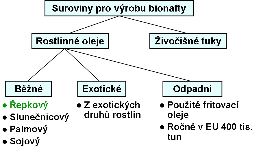 Bionafta Bionafta je vyráběná esterifikací rostlinných olejů nebo živočišných tuků a to i recyklovaných z restauračních zařízení. U směsné nafty v úvodní fázi akcentována biologická odbouratelnost.