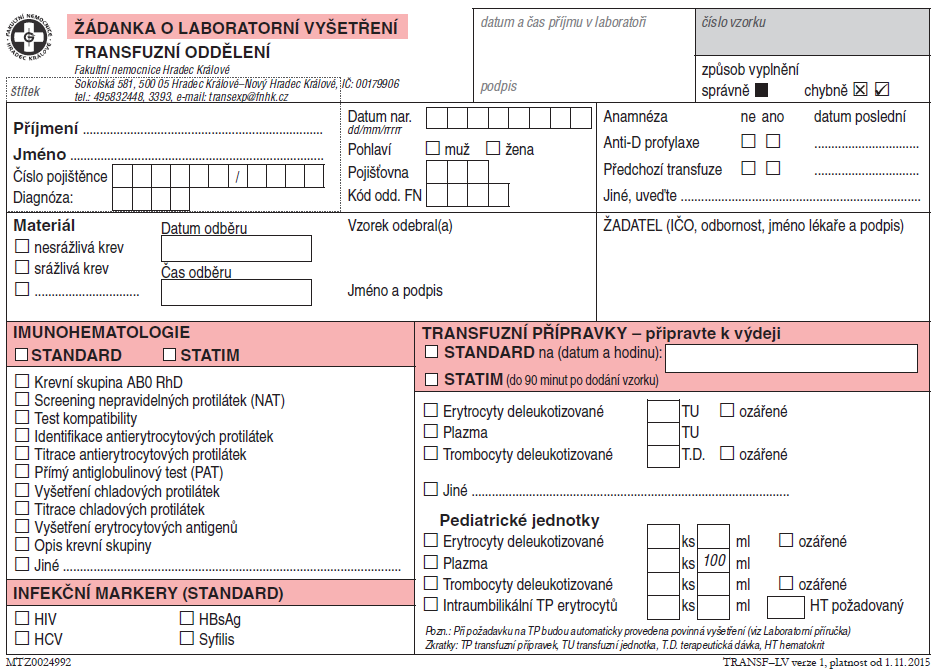 10.1 Žádanka o imunohematologické vyšetření a objednávka TP