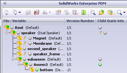 SolidWorks Enterprise PDM Proměnné nezávislé na verzi a přechody pracovního postupu Když do karty dat souboru zahrnete i proměnné nezávislé na verzi, je možné použít k aktualizaci obsahu proměnné