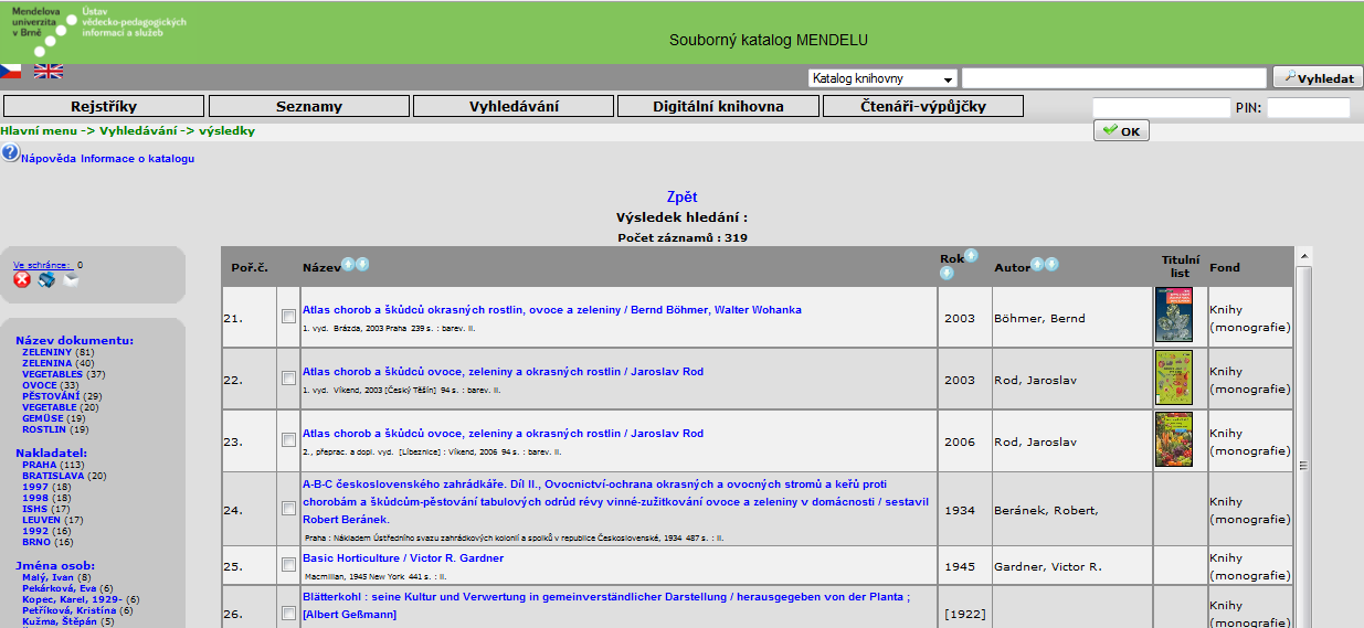 VYHLEDÁVÁNÍ PLNÝCH TEXTŮ Souborný katalog MENDELU