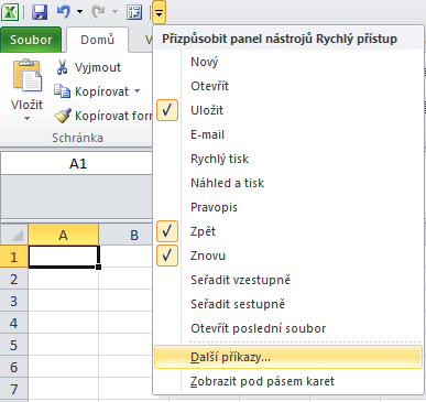 Jak zobrazit PKT v pásu karet? (Excel 2010) 1.