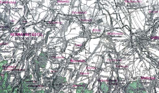 000 Speciální mapa z roku 1942, s přítiskem německých jmen
