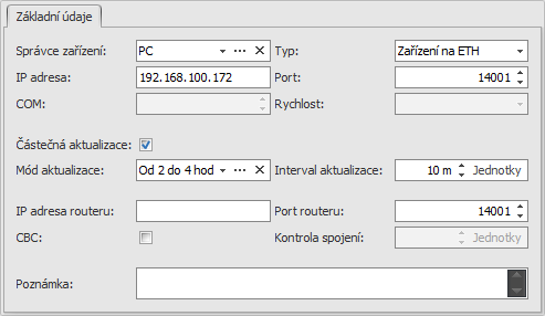 2) Vytvoření Komunikační linky v seznamu agendy Komunikační linky a) Klikněte na tlačítko Nový. b) Tlačítkem vyberte v předchozím kroku vytvořeného Správce zařízení (zde PC).