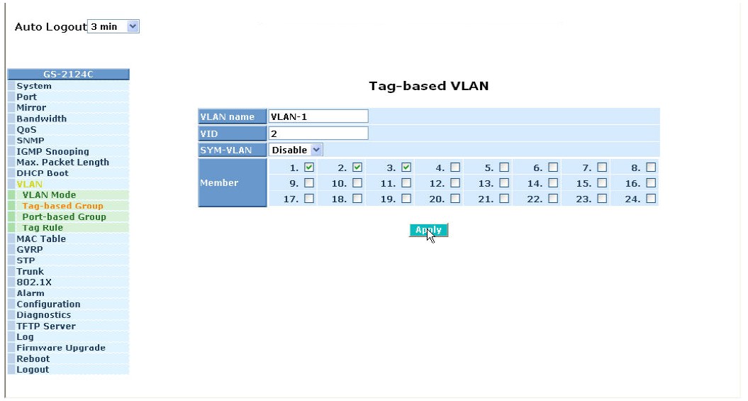 Obrázek 9: Switch - nastavení nové VLAN Další a finální konfigurace na switchi se již týká jen samotného povolení (obr.