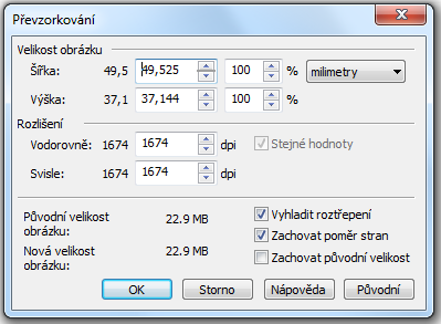 PŘEVZORKOVÁNÍ A ZMĚNA VELIKOSTI RASTRU Provedeme pomocí Rastry Převést na rastr Změna velikosti pomocí zadání šířky,