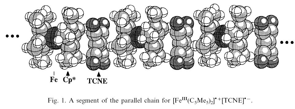 Organo-metalické magnety (nenulový spin v p- a d-orbitalech bez spojení skrze kovalentní vazbu) charge-transfer salts D A D