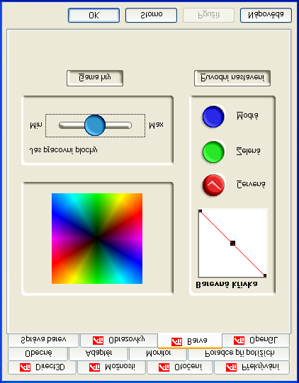 11 Karta ATI Barva Karta ATI Barva slouží k úpravě nastavení barev. Je možné měnit červenou, zelenou a modrou barvu na displeji. Dále lze měnit jas pracovní plochy a Gama hry (jas).