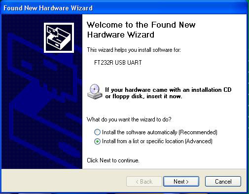 3 Počítač hlásí nalezení nového hardware a nainstaluje se driver pro USB Serial Port.