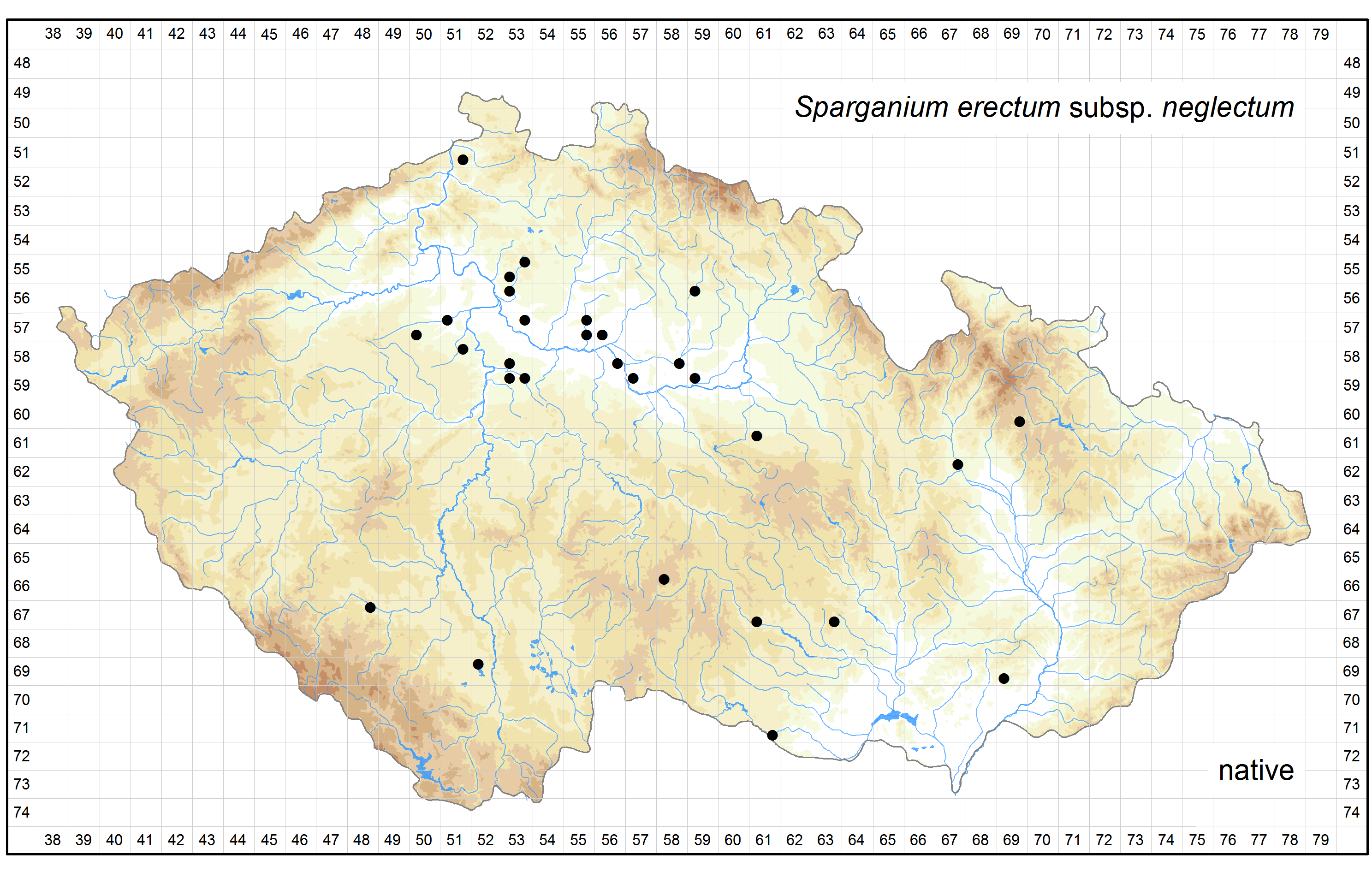 Distribution of Sparganium erectum subsp.