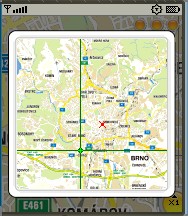 Celý pohled zobrazí náhled mapy, vyznačí malým červeným křížkem uložené pozice. V tomto pohledu se můžeme rychle pohybovat po celé mapě.