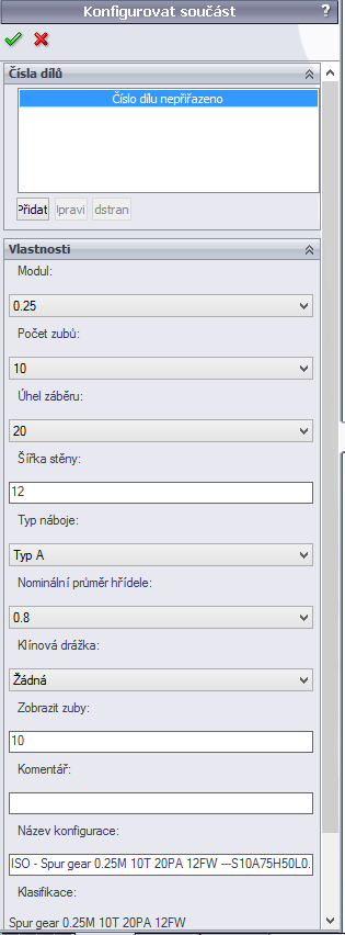 FSI VUT BAKALÁŘSKÁ PRÁCE List 34 Obr. 2.12 Knihovna nástrojů. Obr. 2.13 Nastavení parametrů geometrie vloženého ozubeného kola.