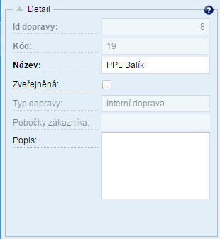 Zveřejněná povolíte dopravu zobrazovat na e-shopu (doprava musí mít cenu a platbu, aby se zobrazila, viz níže). Popis dopravy je zobrazen na e-shopu pod dopravou.