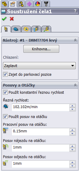 1. Zarovnání čelní plochy 1. Zvolit nástroj a nastavit řezné podmínky 2. Nastavit hranice obrábění 3.