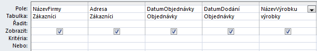 Vytvářecí dotaz Příklad:
