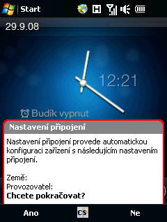 Rychlý průvodce 11 Automatická konfigurace nastavení datového připojení Po restartování zařízení budete vyzvání, zda se má provést automatická konfigurace datového připojení zařízení.