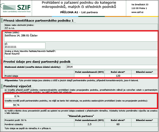 4) V příloze A1-Listu partnera doplnit všechny bíle podbarvená pole.