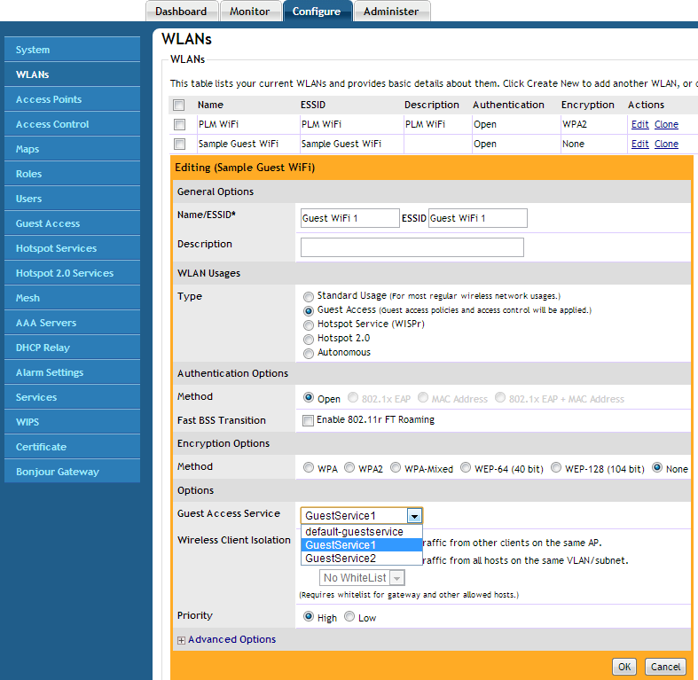 Použití šablony pro bezdrátovou síť Configure WLANs Selected WLAN Options