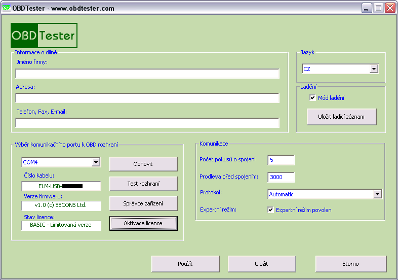 6 Nastavení programu Stiskněte tlačítko Nastavení.