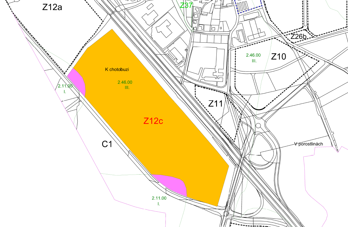 Obrázek 11 Třídy ochrany ZPF v nově zastavitelné ploše Z12c (zdroj: výkresová část změny ÚP č. 1) Tabulka 13 Charakteristika BPEJ půd navržených k vyjmutí ze ZPF (podle www.vumop.bpej.