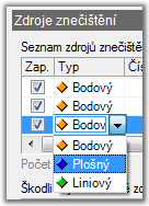 48 SYMOS '97 Přidá nový zdroj znečištění do seznamu. V nabídce je nutné zadat typ zdroje znečištění. Odstranit zdroj znečištění Po kontrolním dotazu odstraní označené zdroje znečištění.