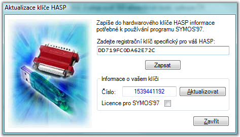 Instalace Pokud jste zakoupili upgrade z předchozích verzí aplikace SYMOS, použijete váš stávající klíč. 1.3.